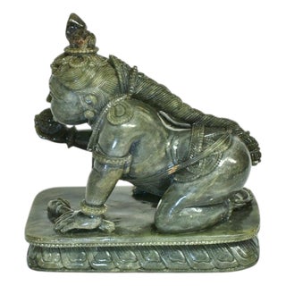 Baby Krishna Statue Finely Carved Gemstone Serpentine Indian God For Sale