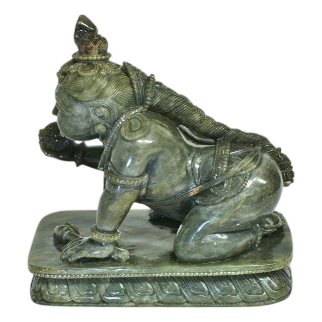 Baby Krishna Statue Finely Carved Gemstone Serpentine Indian God For Sale