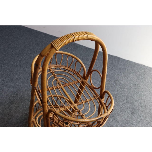 Wood Vintage Italian Oval Bar Cart / Trolley on Caster Wheels in Bamboo and Rattan For Sale - Image 7 of 18