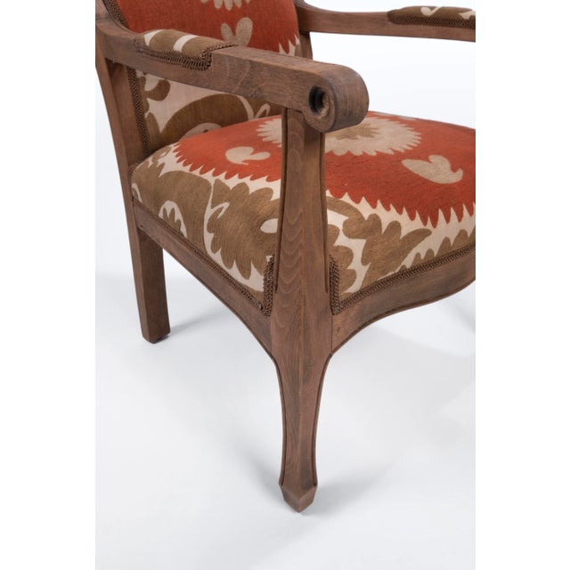 Mid 20th Century Boho Chic Suzani Embroidered Bergere Chair For Sale - Image 5 of 12