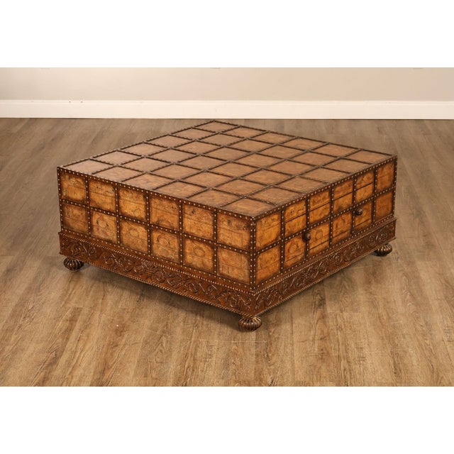 High Quality Square Top Coffee Table, with Single Drawer on Either End and Surfaced with Old World Maps