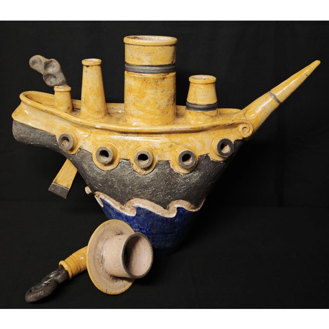 Steamship in Raku Ceramic by Lucio Liguori Raito For Sale - Image 3 of 17