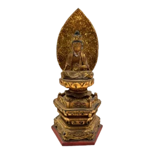 19th Century Japanese Giltwood Amida Nyorai Buddha Statue- Edo Period