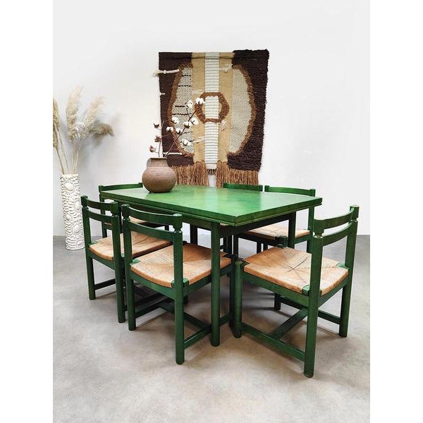 1970s Vintage Wooden Dining Set, 1970s, Set of 7 For Sale - Image 5 of 8