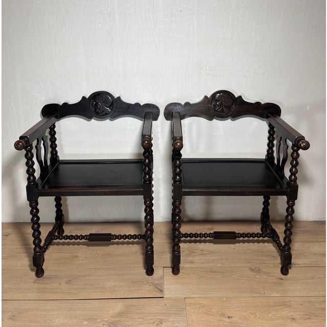 Pair of Spanish Barley Twist Armchairs, Baroque Revival, Early 20th Century For Sale - Image 4 of 13
