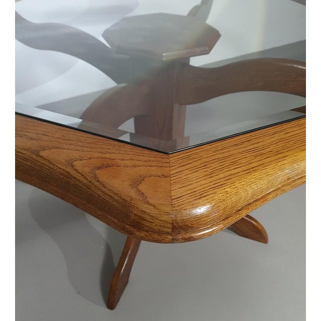 Octagonal Oak Dining Table with Inlaid Glass Top For Sale - Image 11 of 18