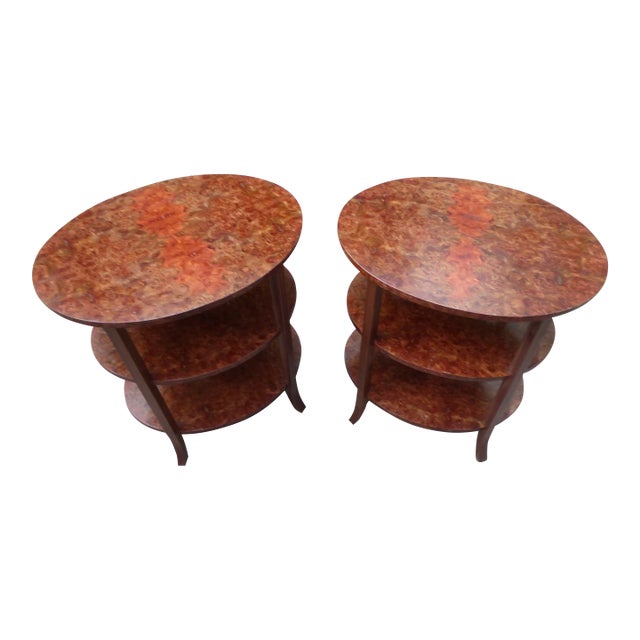 Exquisite Oval Burl Side Tables - Set of 2 Rare Matching Side Tables For Sale
