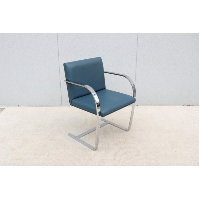 Blue Ludwig Mies Van Der Rohe Brno Flat Bar Chair in Indigo Blue Vinyl by Gordon For Sale - Image 8 of 18