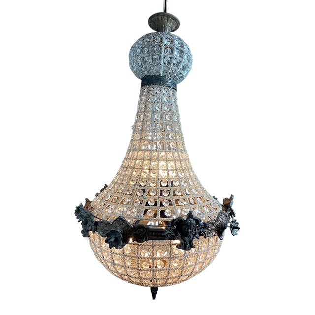 1970s French Louis XVI Charcoal Bronze Crystal Chandelier For Sale