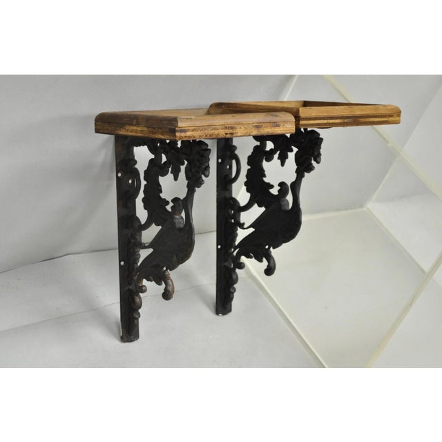 Antique Art Nouveau Cast Iron Figural Phoenix Bird Wall Shelf Brackets - A Pair For Sale - Image 4 of 12