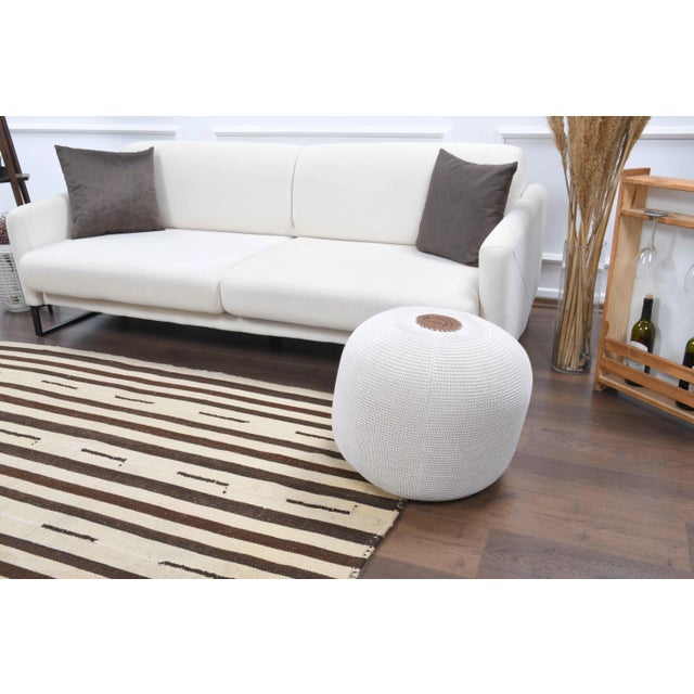 Vintage Turkish Hand-Knotted Wool Cotton Beige Kilim Area Rug For Sale - Image 4 of 11