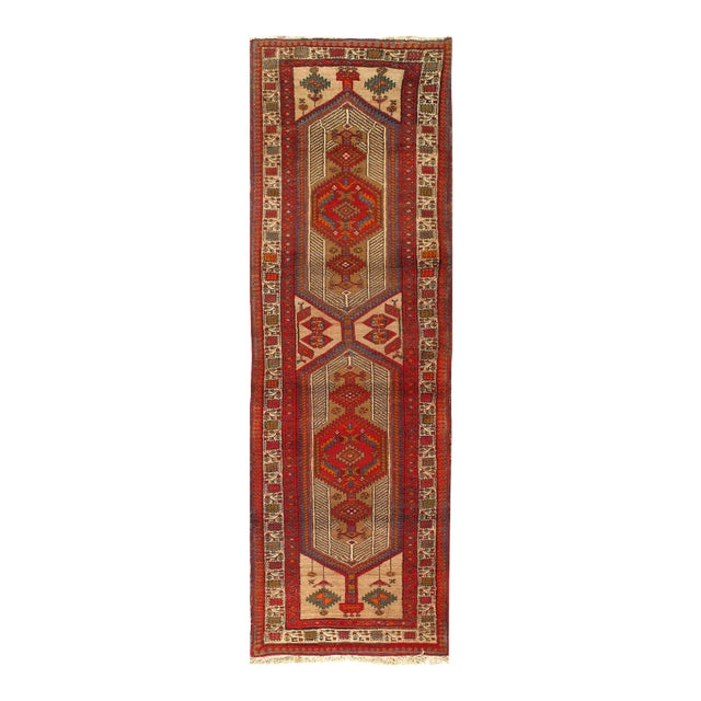 Beige Fine Hand Knotted Antique Serab Runner 3'2'' X 10' For Sale