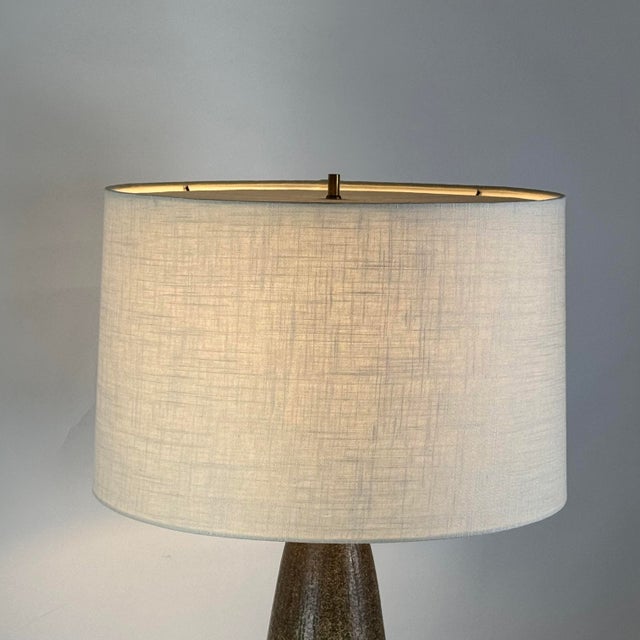 Textile 1970s Studio Ceramic Lamp With Custom Linen Shade and Diffuser For Sale - Image 7 of 9