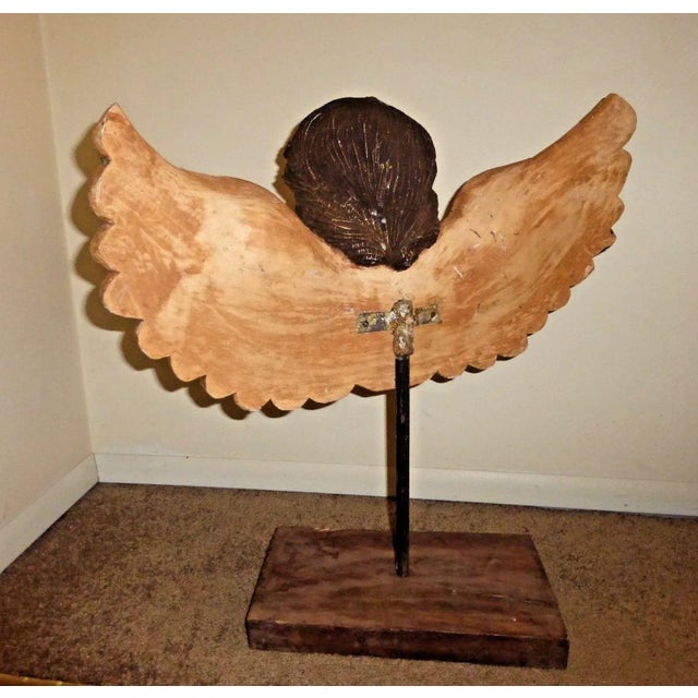 Vintage Hand Carved Cherub /Angel With Wings Figurine on Stand For Sale - Image 11 of 11