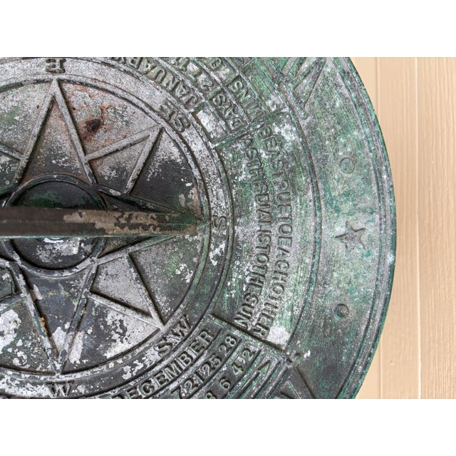 Vintage English Country Classical Verdigris Iron Garden Sundial on Pedestal For Sale - Image 11 of 12