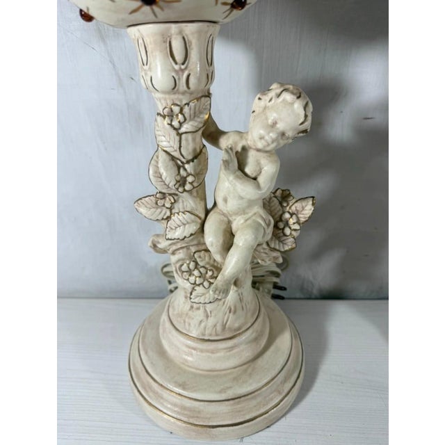 Mid-Century Modern Vintage Mid-Century Modern Hollywood Regency Ceramic Cherub Sunburst Globe Lamps - A Pair For Sale - Image 3 of 16