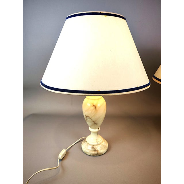Marble Table Lamps with Shades, 1950s, Set of 2 For Sale - Image 6 of 8