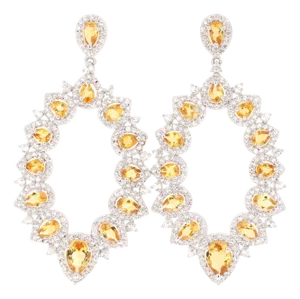 5.00 Carat Citrine White Topaz Silver Earrings, A Pair