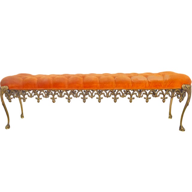 Vintage Hollywood Regency Orange Tufted Bench Chairish
