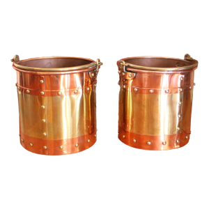 Pair of Small Copper and Brass Studded Kindling Buckets