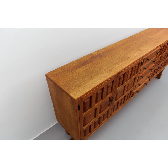 Large Brutalist Screwless Sideboard in Carved Oak, 1960s For Sale - Image 12 of 18