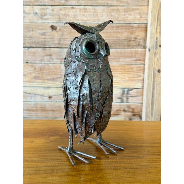 Late 20th Century Brutalist Welded Metal Owl Sculpture Candle Holder Folk Art For Sale - Image 5 of 12
