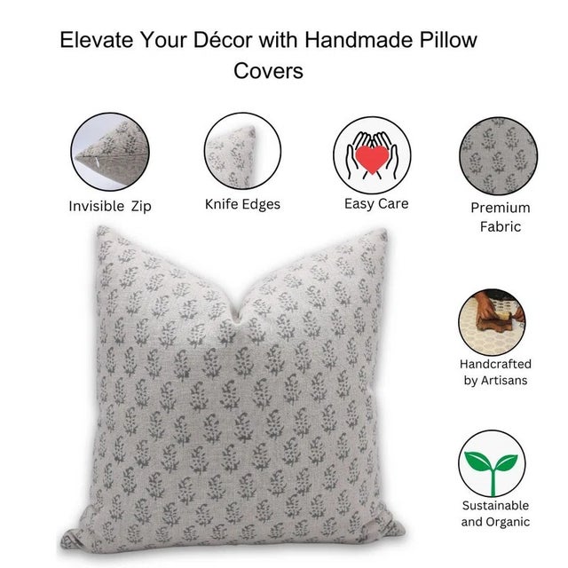 Fabdivine Handmade Block Print Thick Linen Pillow Cover for Sofa & Bed-14x14 Inch Patjhad For Sale - Image 6 of 6