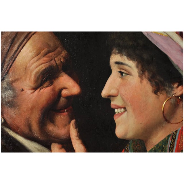 Late 19th Century Claudio Rinaldi Flirtation Oil on Canvas For Sale - Image 4 of 11