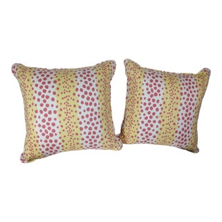 Custom Schumacher Pink and Yellow Abstract Animal Print Pillows- a Pair For Sale