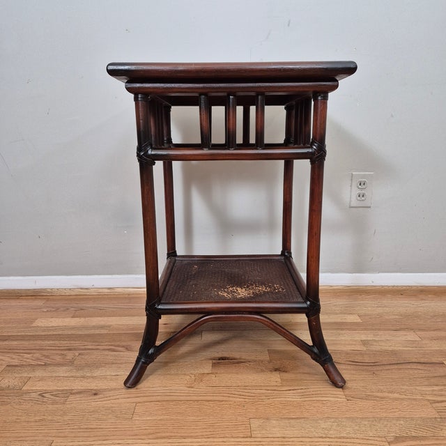 2010s British Colonial Style Rattan & Wicker Square Tiered Side Table For Sale In Washington DC - Image 6 of 12