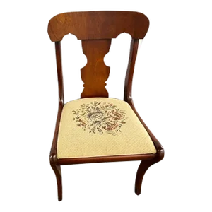 Antique Fiddle Back Chair With Upholstered Seat