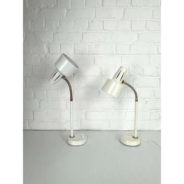 Adjustable White Lacquered Steel and Brass Desk Lamps from BJS, Sweden, 1960s, Set of 2 For Sale - Image 6 of 17