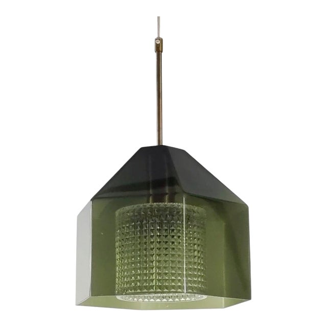 1960s Mid-Century Modern Scandinavian Glass & Brass Ceiling Light by Carl Fagerlund for Orrefors For Sale