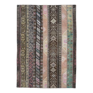 Vintage Turkish Patchwork Rug - Earth Tone Handwoven Anatolian Carpet For Sale