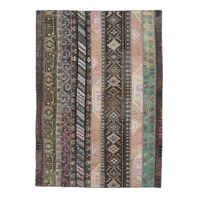 Vintage Turkish Patchwork Rug - Earth Tone Handwoven Anatolian Carpet For Sale