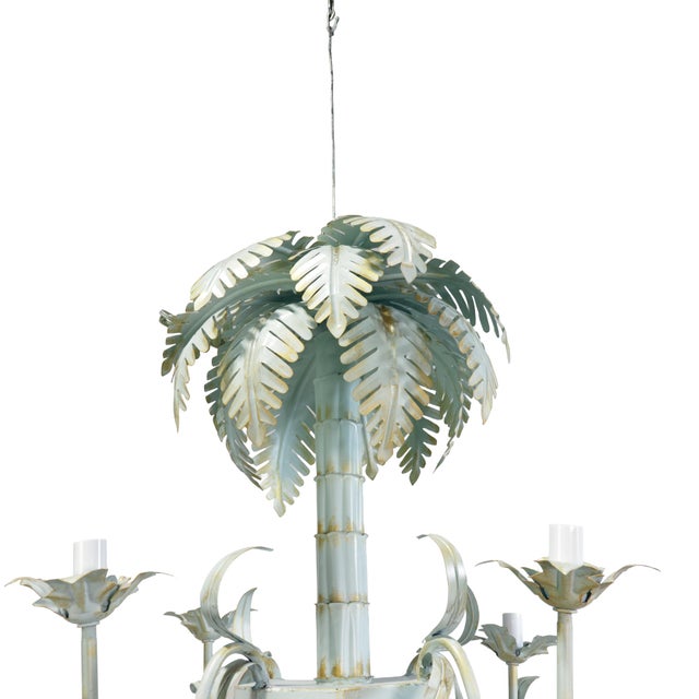 Early 21st Century Vintage Hollywood Regency Style Tolle Palm Tree Bamboo Chandelier For Sale - Image 5 of 11