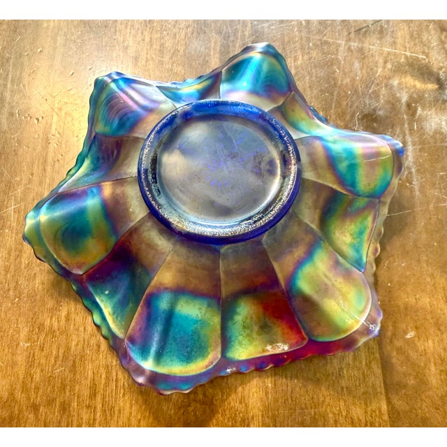 Fenton Art Glass Company 1910s Fenton Peacock Tail Blue Ruffled Dish For Sale - Image 4 of 12