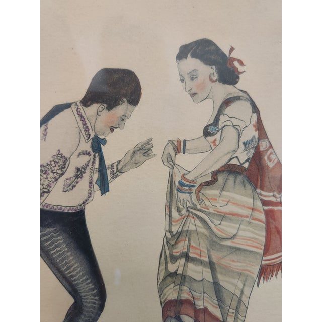 Vintage Hand-Painted Prints of Traditional Dance - Mexico & Austria Pair For Sale - Image 9 of 12