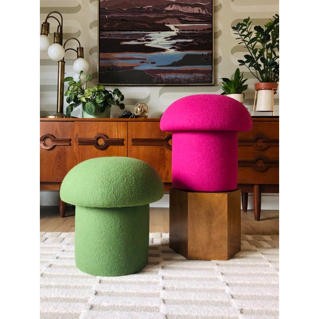 Mushroom Ottoman in Fuchsia Wool For Sale - Image 4 of 9