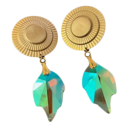 Sun Crest Iridescent Leaf Dangle Earrings- Set of 2 For Sale