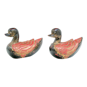 Vintage Hand-Carved Wooden Duck Sculptures—A Pair