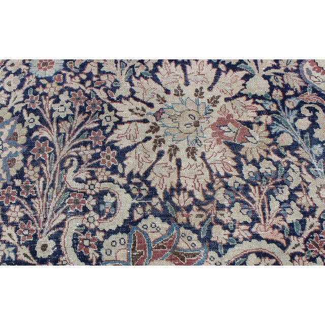 Navy Blue Antique Persian Fine Tabriz Rug With All-Over Large Scale Flowers For Sale - Image 11 of 12
