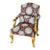 French-Style Damask Armchair – Burgundy & Cream Upholstery With Ornate Gold Leaf Frame For Sale