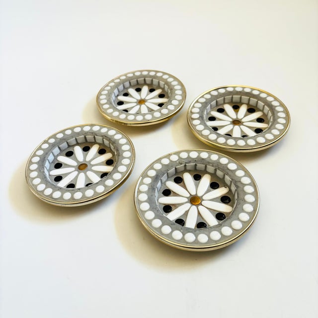 Mid-Century Modern Mid 20th Century Mid Century Modern Mosaic Flower Coasters - Set of 4 For Sale - Image 3 of 10