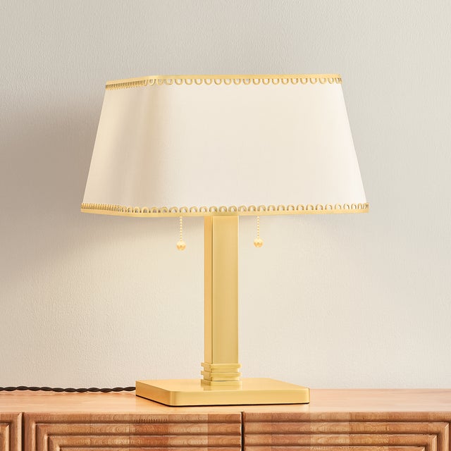 Hudson Valley Lighting Hudson Valley Lighting Claude 14 in. 2 Light Table Lamp in Aged Brass Finish For Sale - Image 4 of 11
