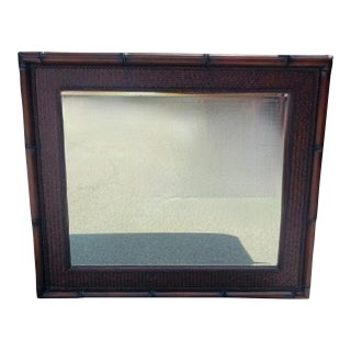 Vintage Large British Colonial Ralph Lauren styleBrown Braided Bamboo Rectangular Wall Mirror For Sale