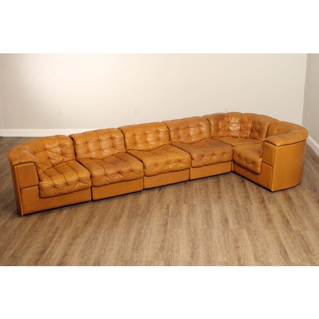 High Quality Vintage Tufted Leather Sofa Comprised of Three Corner Sections and Three Armless Sections Labeled De Sede...