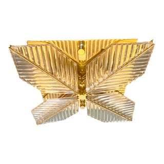 1970's Brass and Cut Crystal Leaves Flush Mount, Attributed to Gaetano Sciolari for Lightolier For Sale