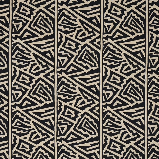 Sample - Schumacher X David Kaihoi Jagged Maze Fabric in Black For Sale