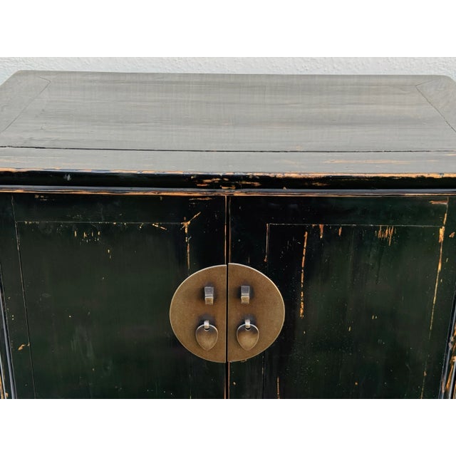 Wood Pair of Vintage Chinese Chests / Night Tables : Vintage Wood Ebony Lacquer With Brass Hardware and Beautiful Patina For Sale - Image 7 of 12